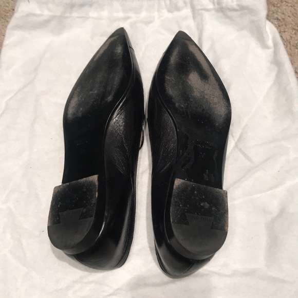 Miu Miu Black Leather Pointed Toe Flats - Picture 4 of 6